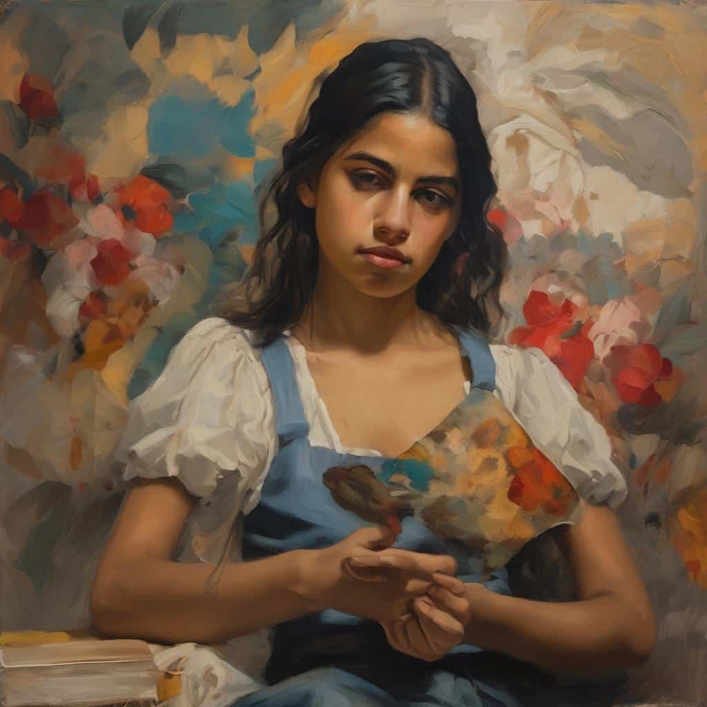 Απόψη ψηφιακής ζωγραφικής με νεότερες τεχνικές ζωγραφικής με ψηφιακά μέσα, πορτρέτο γυναίκας.